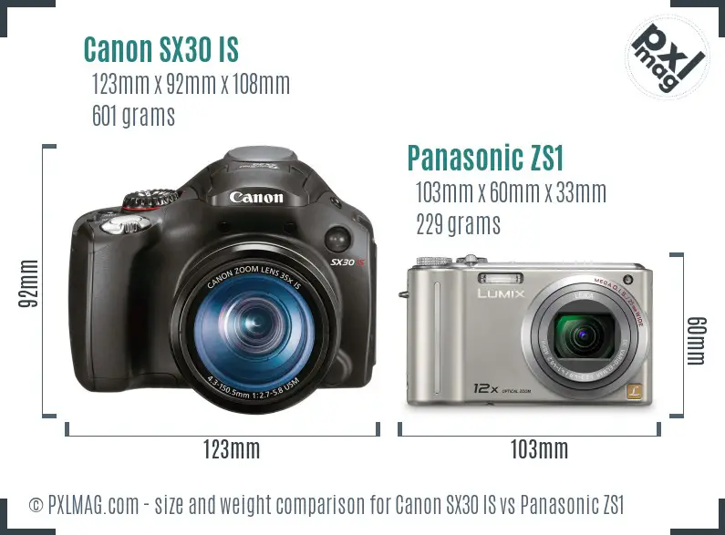 Canon SX30 IS vs Panasonic ZS1 size comparison