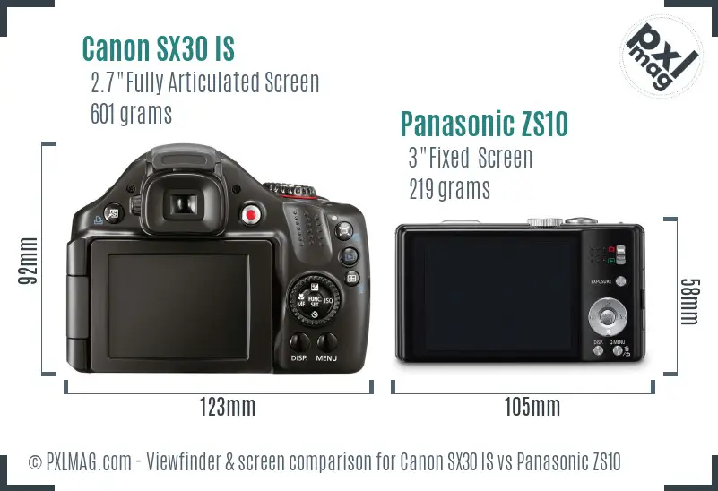 Canon SX30 IS vs Panasonic ZS10 Screen and Viewfinder comparison Canon SX30 IS vs Panasonic ZS10 Screen and Viewfinder comparison