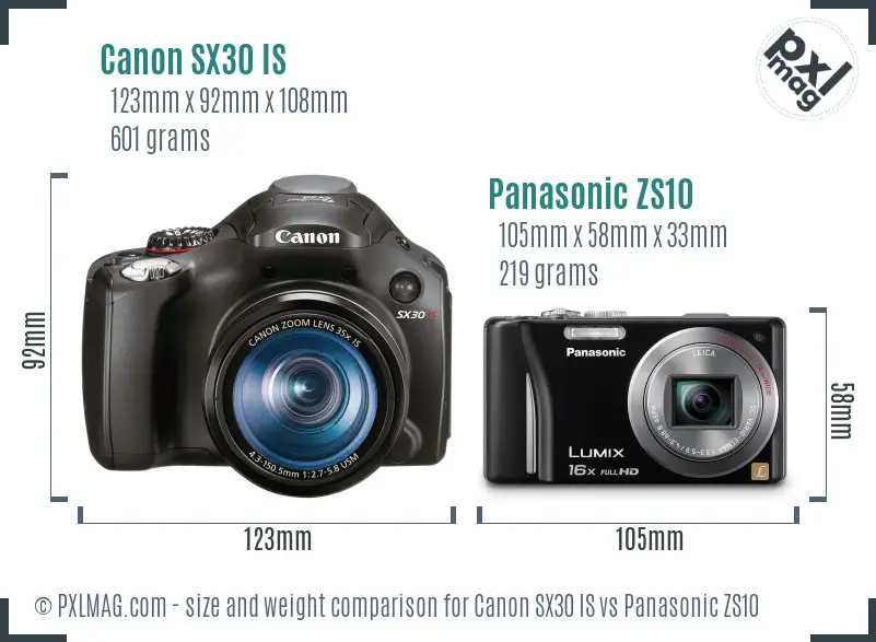 Canon SX30 IS vs Panasonic ZS10 size comparison Canon SX30 IS vs Panasonic ZS10 size comparison