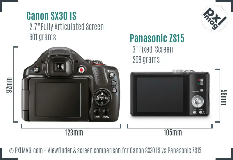 Canon SX30 IS vs Panasonic ZS15 Screen and Viewfinder comparison Canon SX30 IS vs Panasonic ZS15 Screen and Viewfinder comparison