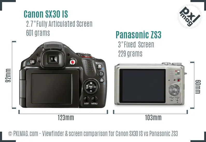 Canon SX30 IS vs Panasonic ZS3 Screen and Viewfinder comparison