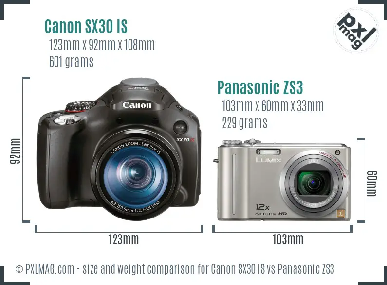 Canon SX30 IS vs Panasonic ZS3 size comparison