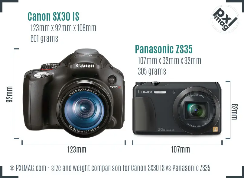 Canon SX30 IS vs Panasonic ZS35 size comparison