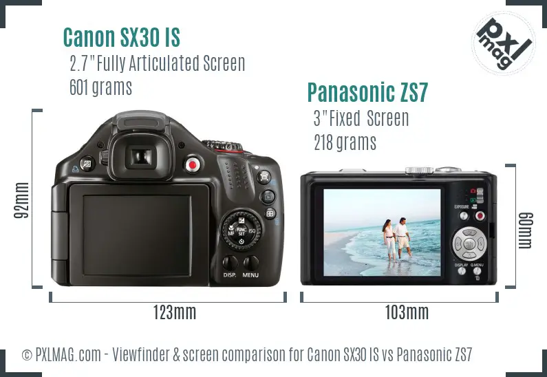 Canon SX30 IS vs Panasonic ZS7 Screen and Viewfinder comparison