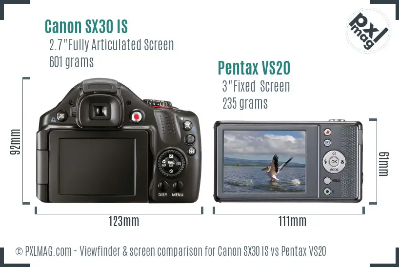 Canon SX30 IS vs Pentax VS20 Screen and Viewfinder comparison Canon SX30 IS vs Pentax VS20 Screen and Viewfinder comparison