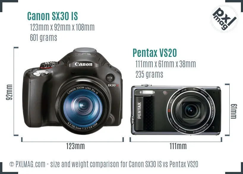 Canon SX30 IS vs Pentax VS20 size comparison Canon SX30 IS vs Pentax VS20 size comparison