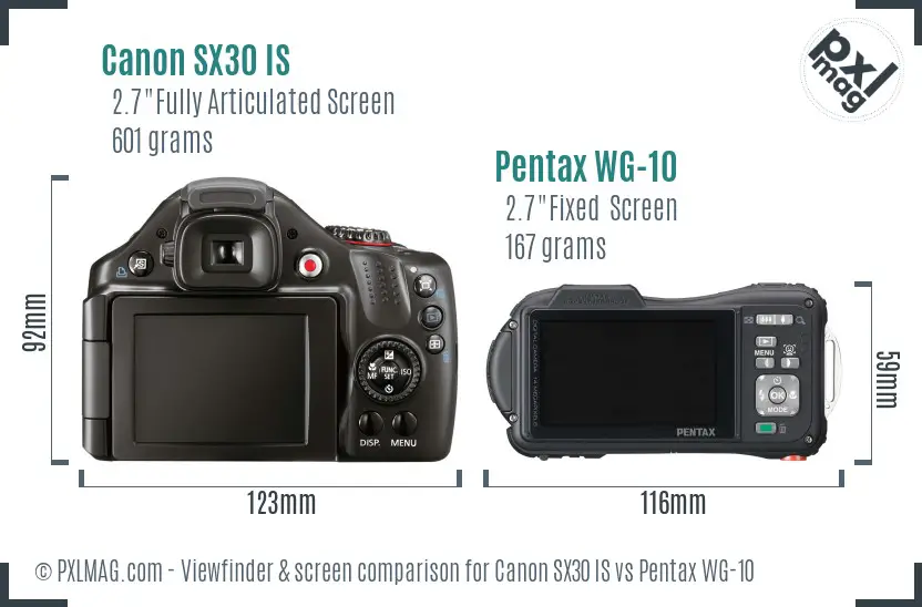 Canon SX30 IS vs Pentax WG-10 Screen and Viewfinder comparison
