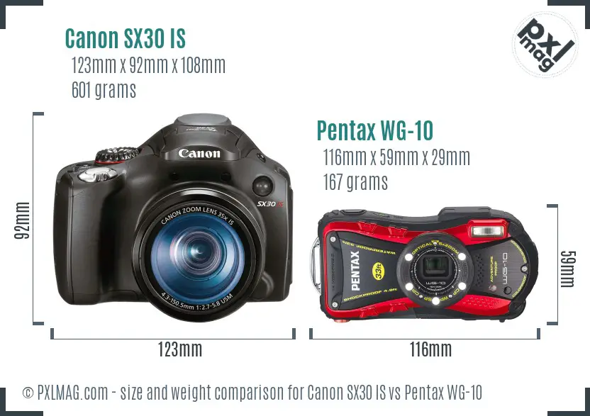 Canon SX30 IS vs Pentax WG-10 size comparison Canon SX30 IS vs Pentax WG-10 size comparison