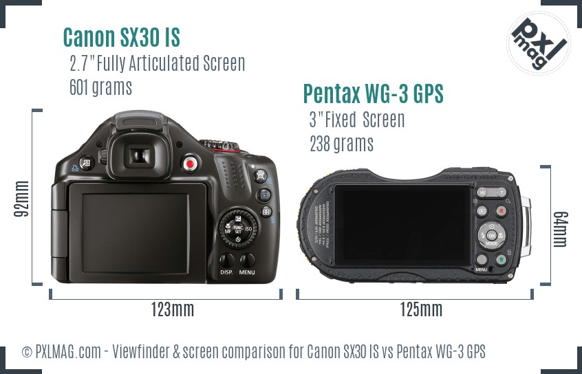 Canon SX30 IS vs Pentax WG-3 GPS Screen and Viewfinder comparison