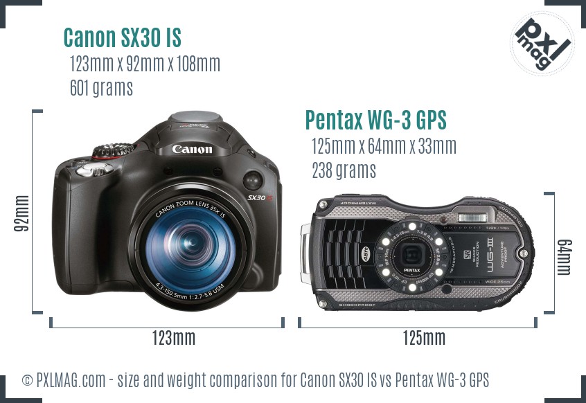 Canon SX30 IS vs Pentax WG-3 GPS size comparison