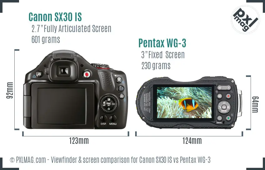 Canon SX30 IS vs Pentax WG-3 Screen and Viewfinder comparison