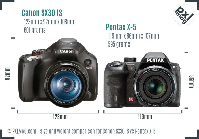 Canon SX30 IS vs Pentax X-5 size comparison