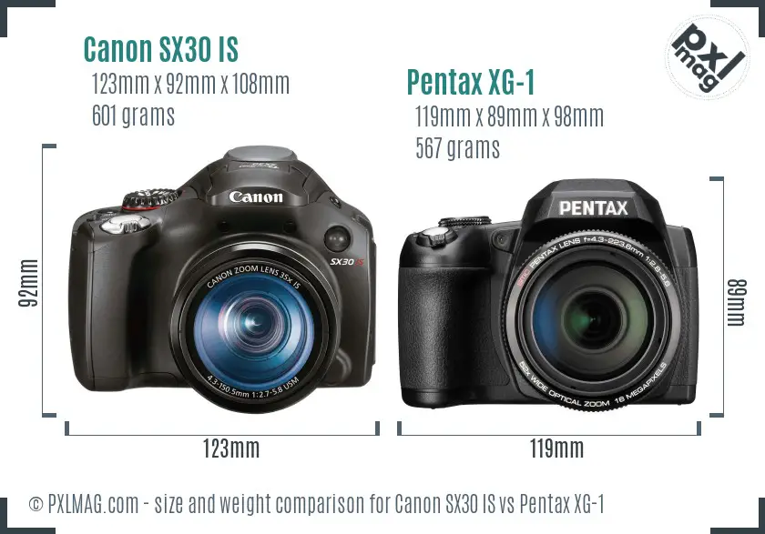 Canon SX30 IS vs Pentax XG-1 size comparison Canon SX30 IS vs Pentax XG-1 size comparison