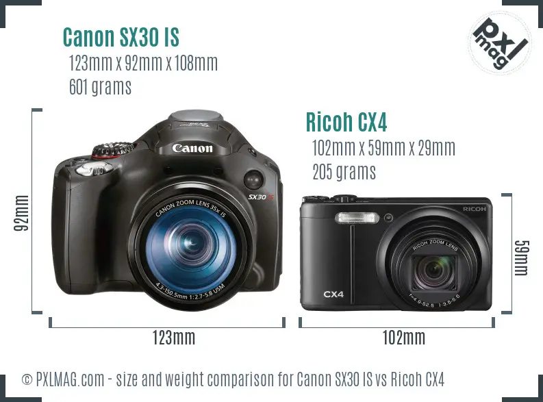 Canon SX30 IS vs Ricoh CX4 size comparison Canon SX30 IS vs Ricoh CX4 size comparison