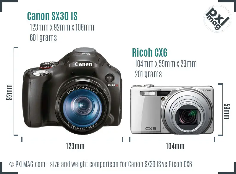 Canon SX30 IS vs Ricoh CX6 size comparison