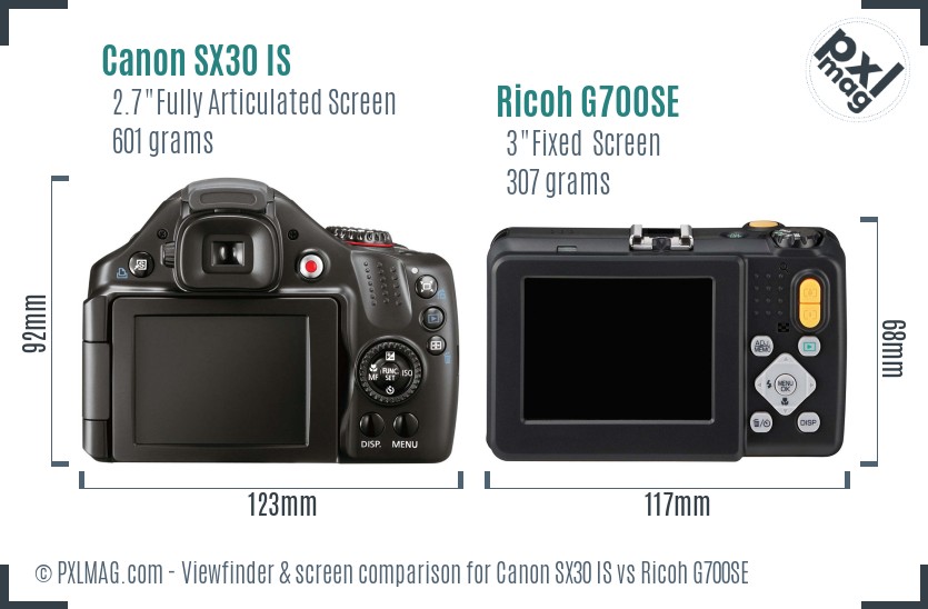 Canon SX30 IS vs Ricoh G700SE Screen and Viewfinder comparison