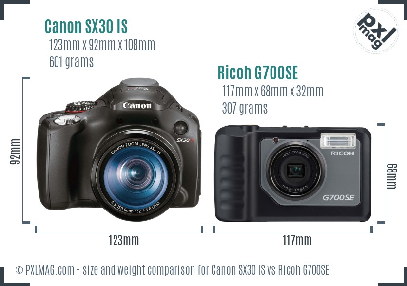 Canon SX30 IS vs Ricoh G700SE size comparison