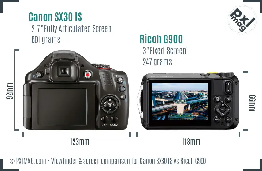 Canon SX30 IS vs Ricoh G900 Screen and Viewfinder comparison