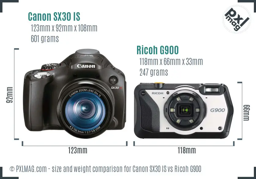 Canon SX30 IS vs Ricoh G900 size comparison
