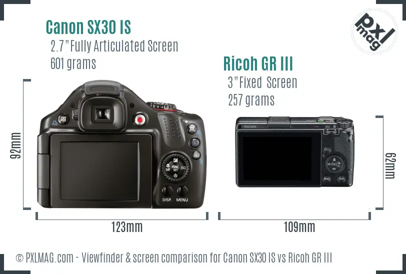 Canon SX30 IS vs Ricoh GR III Screen and Viewfinder comparison Canon SX30 IS vs Ricoh GR III Screen and Viewfinder comparison