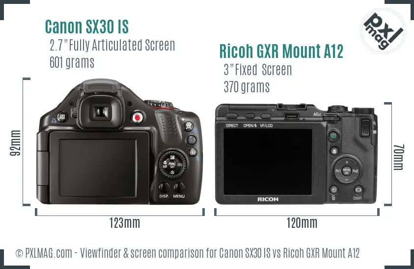 Canon SX30 IS vs Ricoh GXR Mount A12 Screen and Viewfinder comparison
