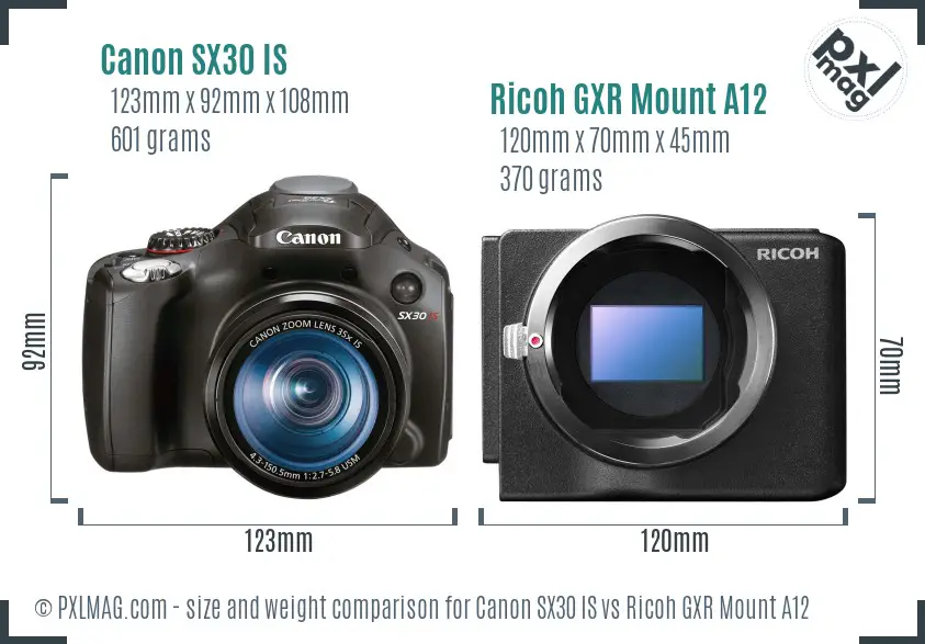 Canon SX30 IS vs Ricoh GXR Mount A12 size comparison