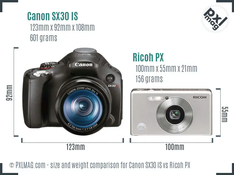 Canon SX30 IS vs Ricoh PX size comparison