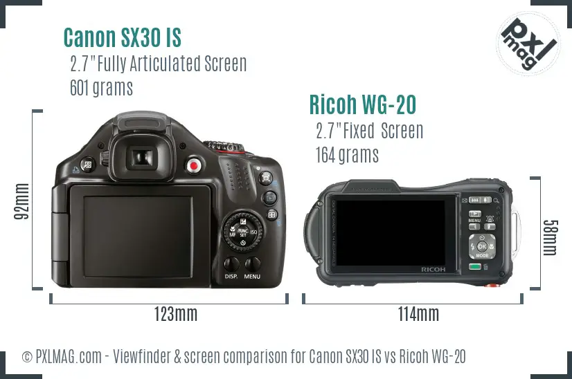 Canon SX30 IS vs Ricoh WG-20 Screen and Viewfinder comparison