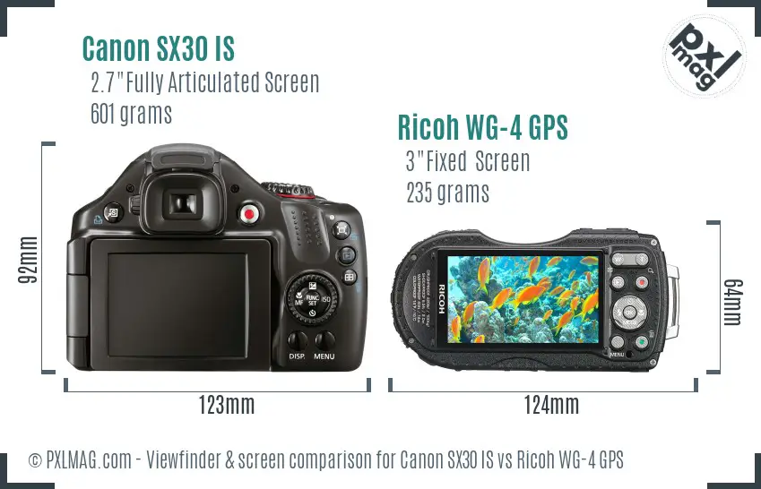 Canon SX30 IS vs Ricoh WG-4 GPS Screen and Viewfinder comparison