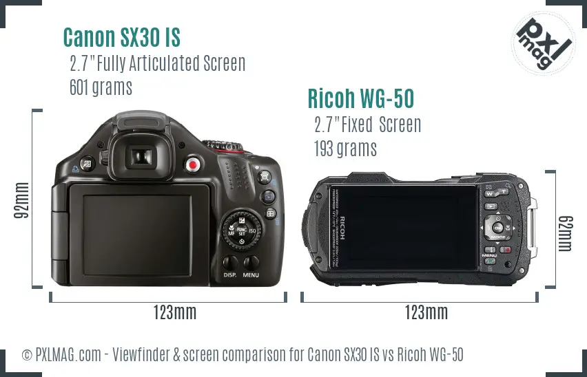 Canon SX30 IS vs Ricoh WG-50 Screen and Viewfinder comparison