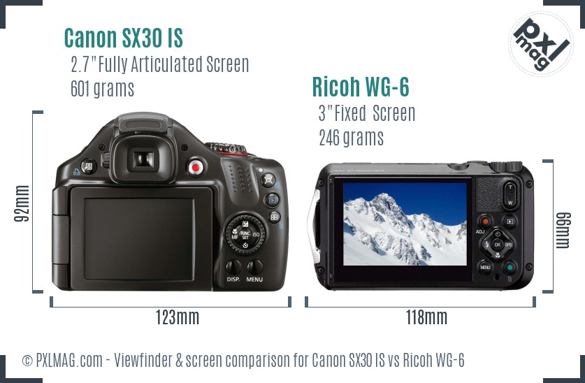 Canon SX30 IS vs Ricoh WG-6 Screen and Viewfinder comparison