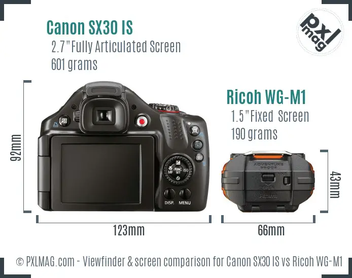 Canon SX30 IS vs Ricoh WG-M1 Screen and Viewfinder comparison Canon SX30 IS vs Ricoh WG-M1 Screen and Viewfinder comparison