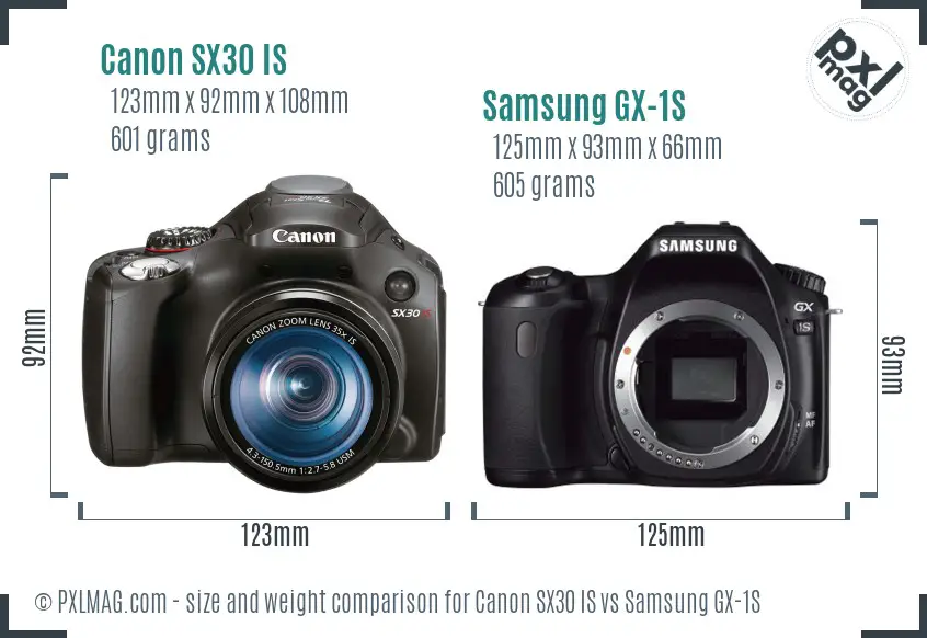 Canon SX30 IS vs Samsung GX-1S size comparison