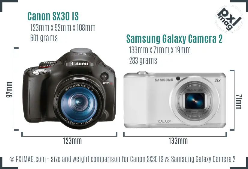 Canon SX30 IS vs Samsung Galaxy Camera 2 size comparison