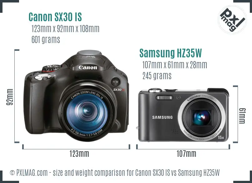 Canon SX30 IS vs Samsung HZ35W size comparison Canon SX30 IS vs Samsung HZ35W size comparison