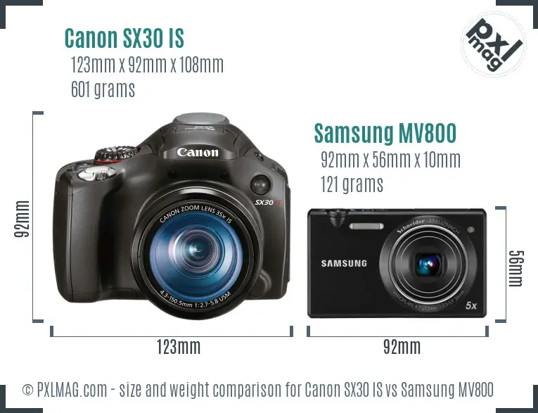 Canon SX30 IS vs Samsung MV800 size comparison