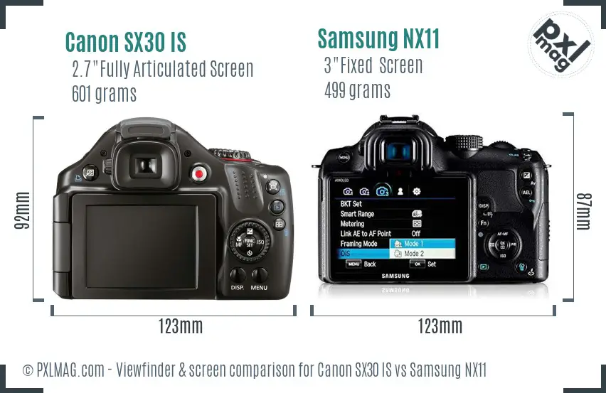 Canon SX30 IS vs Samsung NX11 Screen and Viewfinder comparison Canon SX30 IS vs Samsung NX11 Screen and Viewfinder comparison