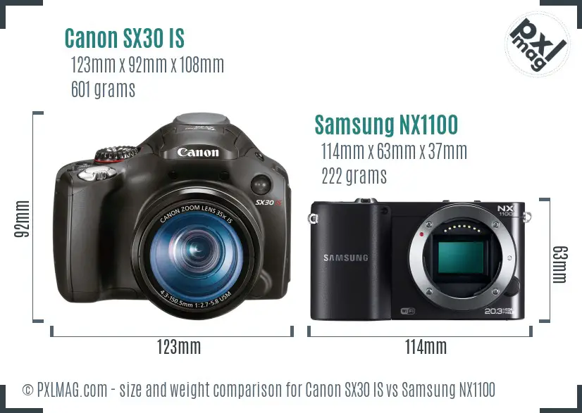 Canon SX30 IS vs Samsung NX1100 size comparison