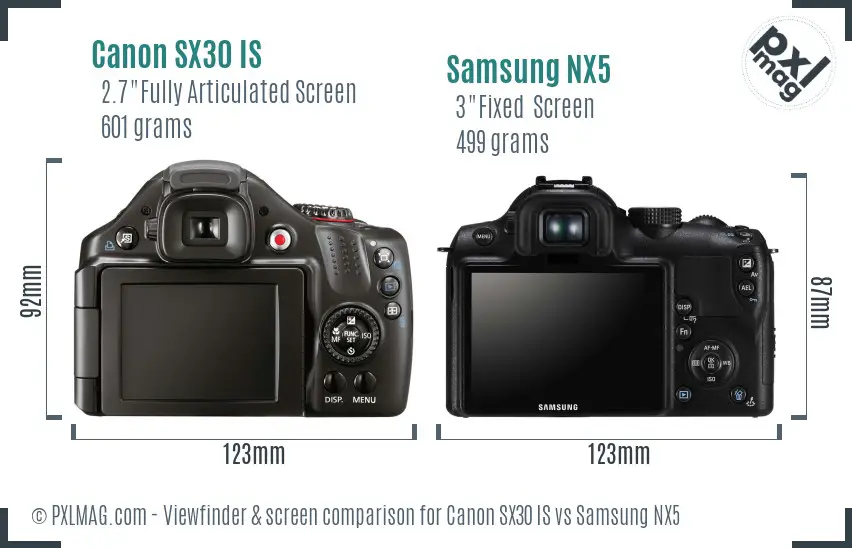 Canon SX30 IS vs Samsung NX5 Screen and Viewfinder comparison
