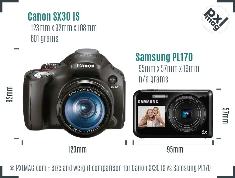 Canon SX30 IS vs Samsung PL170 size comparison