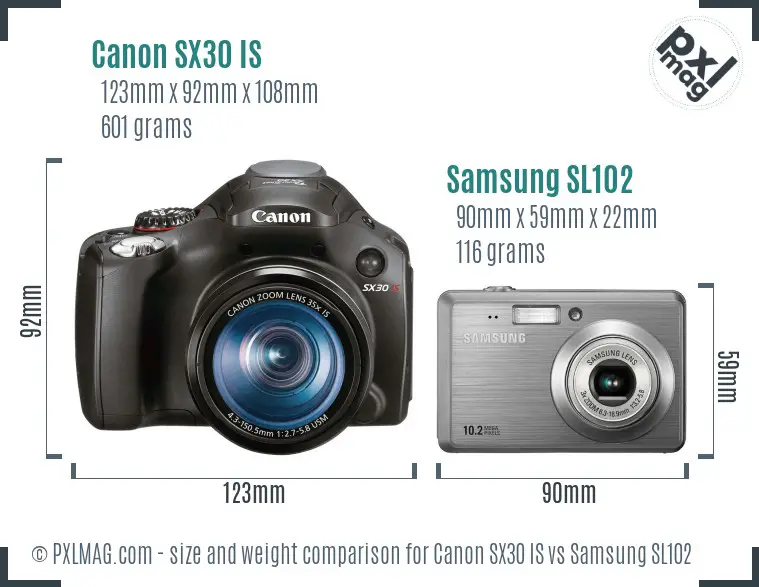 Canon SX30 IS vs Samsung SL102 size comparison