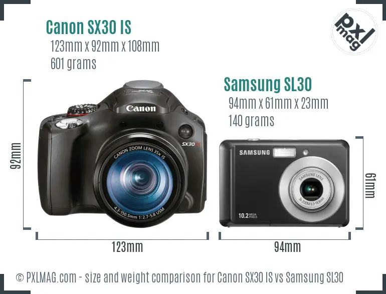 Canon SX30 IS vs Samsung SL30 size comparison