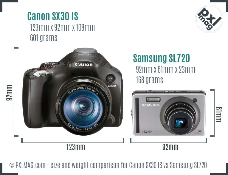 Canon SX30 IS vs Samsung SL720 size comparison