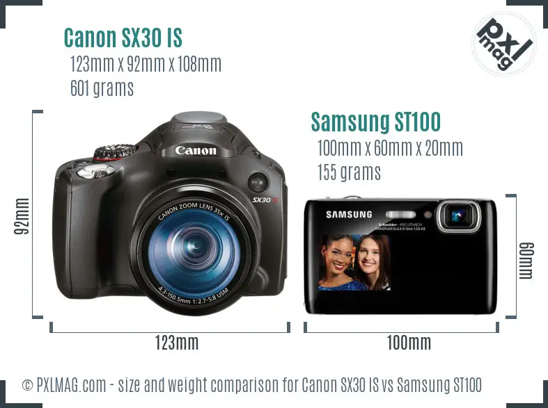 Canon SX30 IS vs Samsung ST100 size comparison
