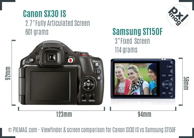 Canon SX30 IS vs Samsung ST150F Screen and Viewfinder comparison