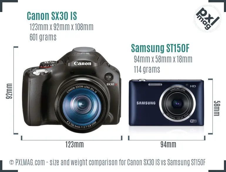 Canon SX30 IS vs Samsung ST150F size comparison