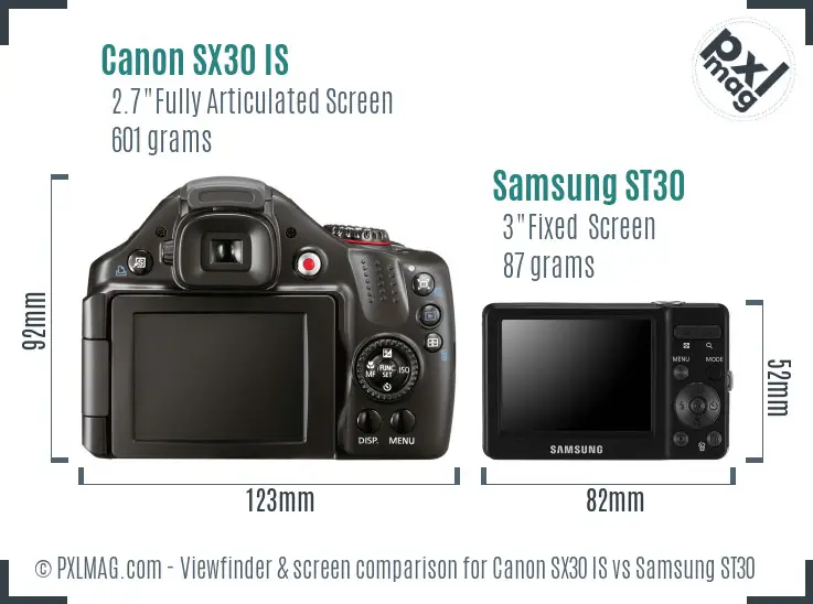 Canon SX30 IS vs Samsung ST30 Screen and Viewfinder comparison