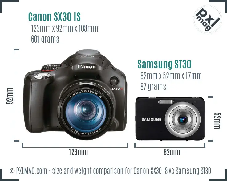 Canon SX30 IS vs Samsung ST30 size comparison