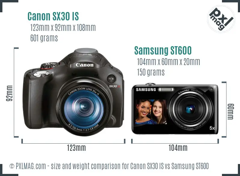 Canon SX30 IS vs Samsung ST600 size comparison