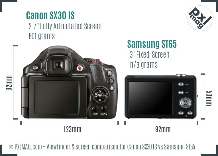Canon SX30 IS vs Samsung ST65 Screen and Viewfinder comparison